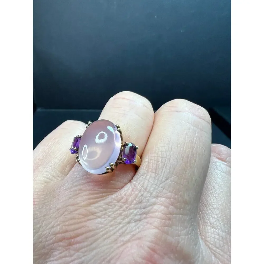 Rose Quartz & Amethyst Gold Plated 925 Ring Size 7 NWT